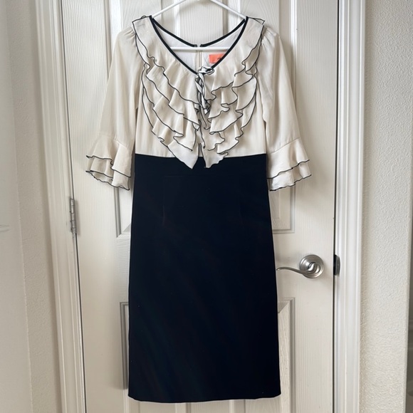 SunaUna 90s Ruffle Dress Sheath Velvet Goth Dress size 38 Ivory/Black Small - Picture 1 of 12